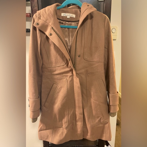 Hooded Kenneth Cole Camel Winter Coat - Picture 1 of 2